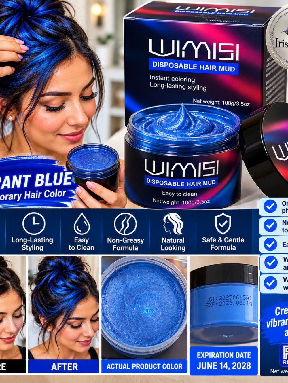 Disposable Hair Mud - Vibrant Blue Temporary Hair Color